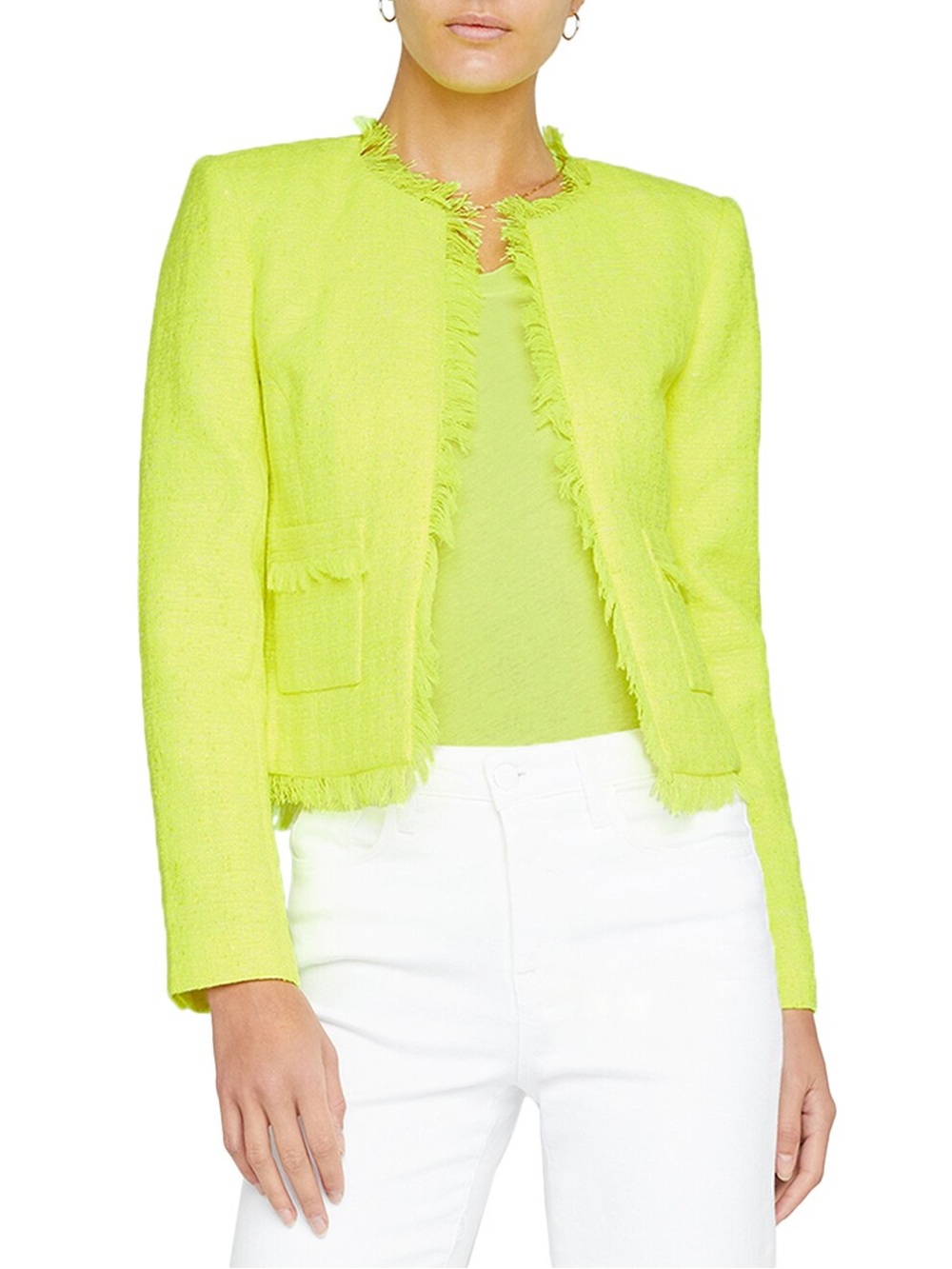 L’Agence Women’s Fringe Trim Neon Lime Jacket
